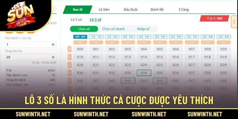 Lô 3 số là hình thức cá cược được yêu thích